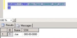 Sample table to test IGNORE_DUP_KEY